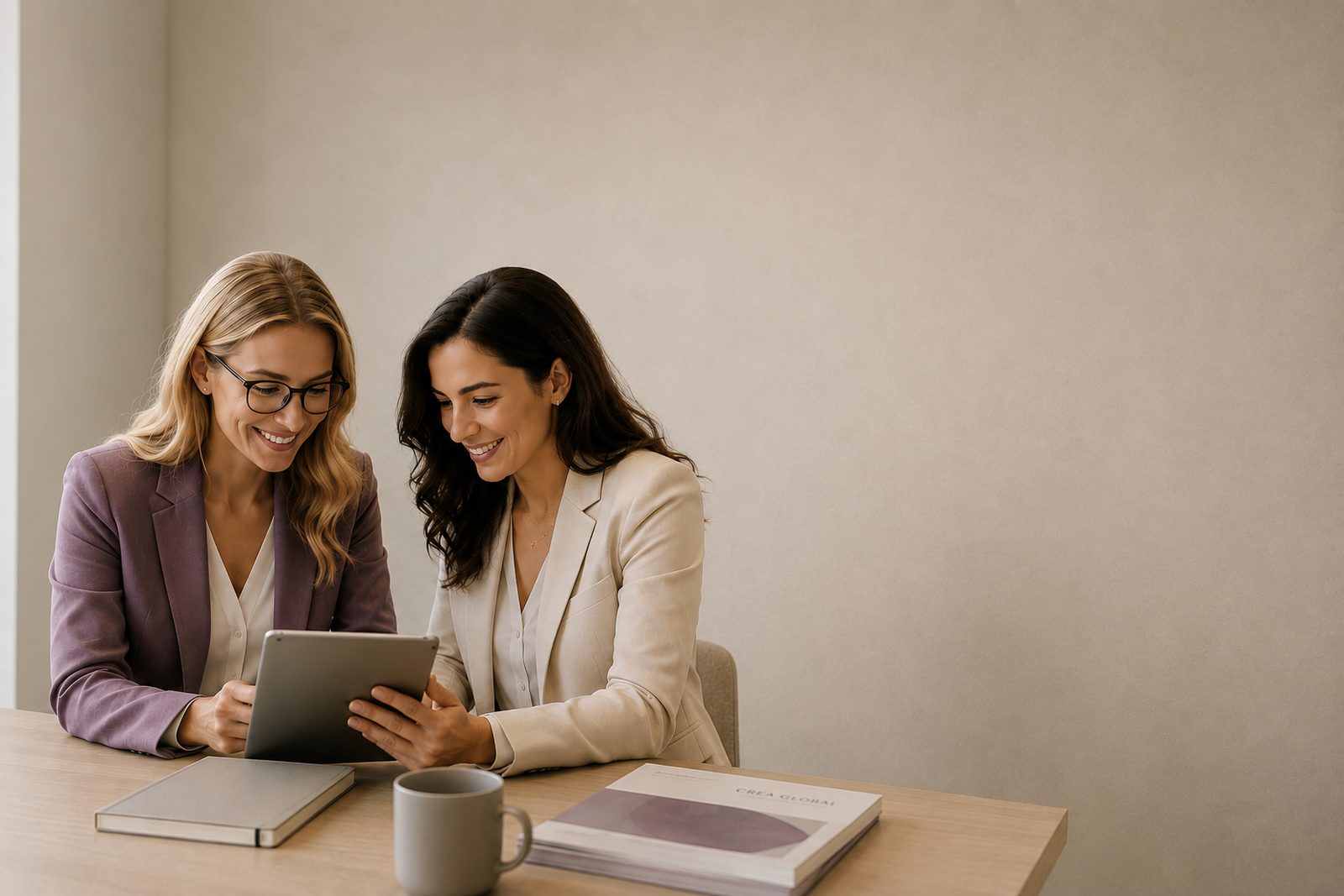 Dos profesionales de CREA GLOBAL trabajando juntas